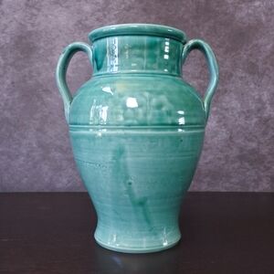 Vintage Large Made in Italy Jade Green Handmade Pottery Barn Pot Vase